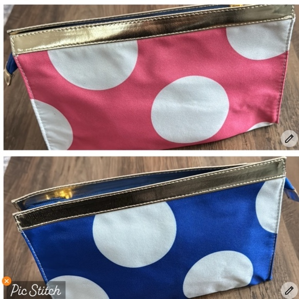 Elizabeth Arden Stylish Pink and Gold Polka Dot Cosmetic Bag